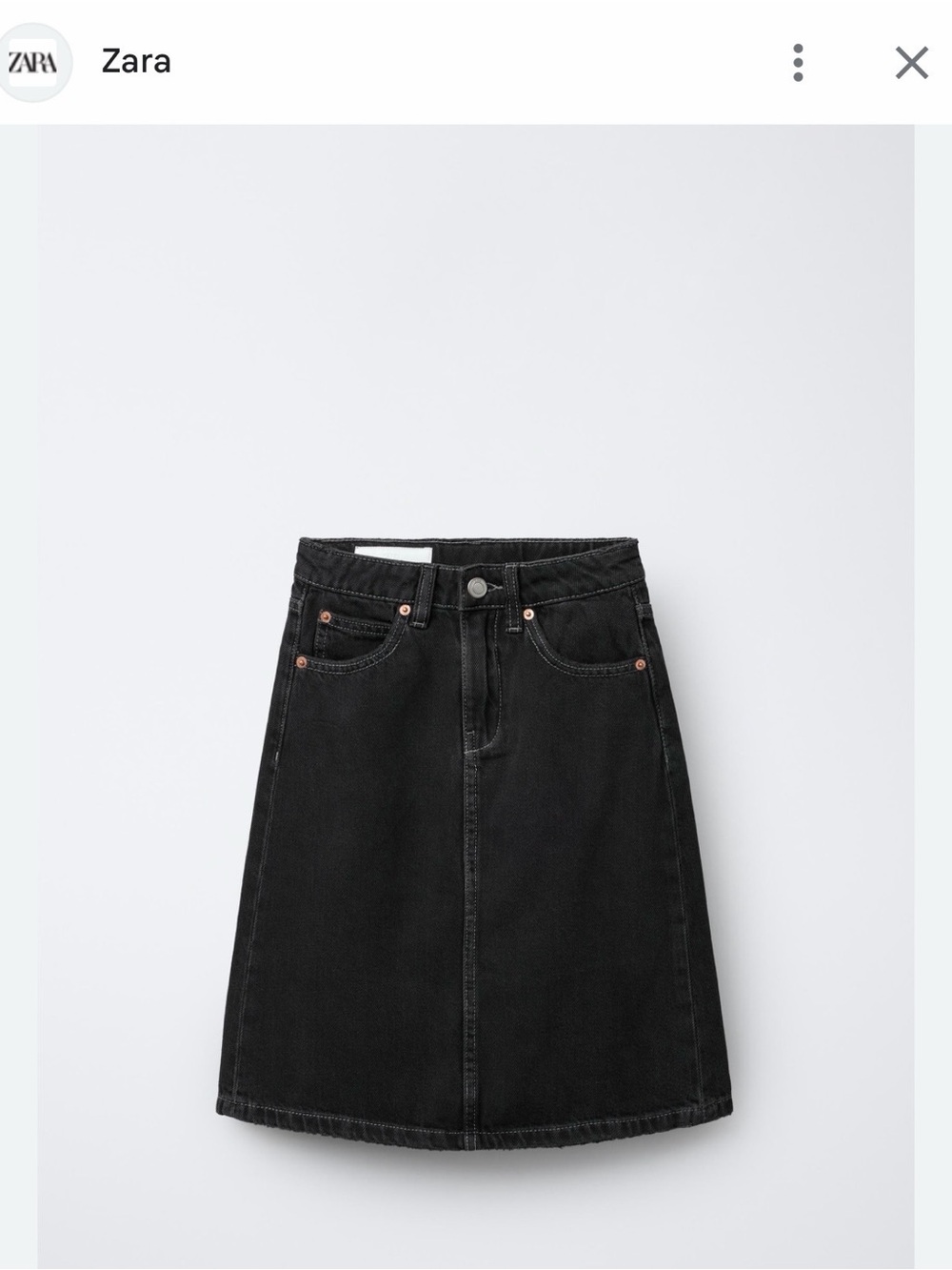 Zara Black Denim A-Line Midi Kids Skirt size 13-14